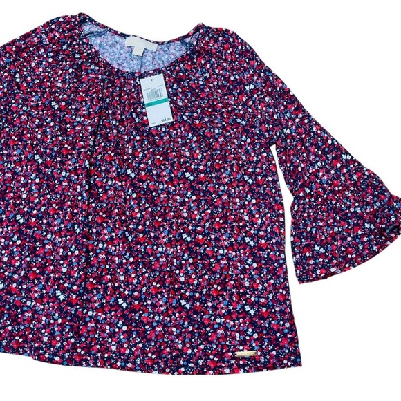 MICHAEL Michael Kors Tops - Michael kors red white blue floral bell sleeve top size large new